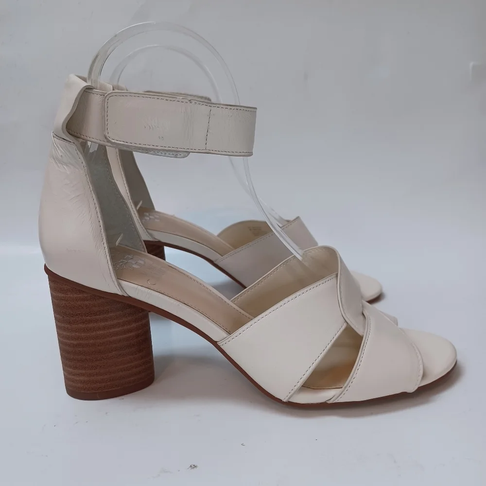 Vince‎ Camuto Heels White Strappy Ankle Wrap Stacked Heel Sandals Womens 8.5 NEW